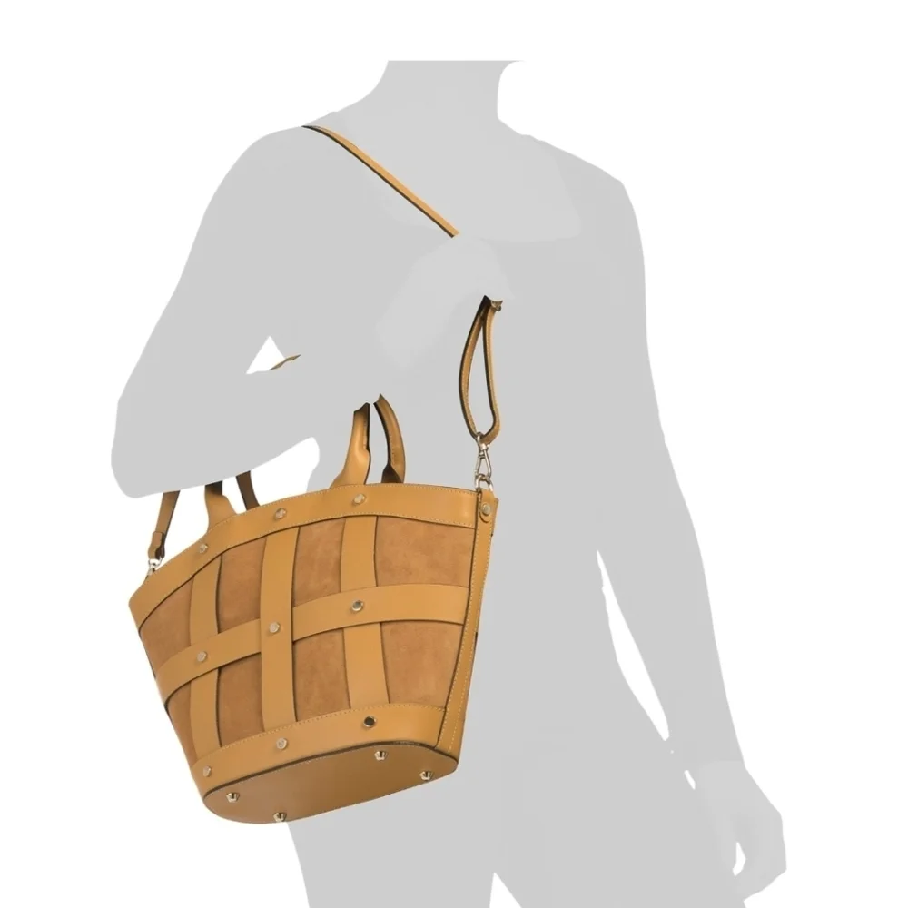 💛🔹️CHEVAL🔹️ Mustard  Made In Italy Leather And Suede Tulip Satchel - Picture 2 of 4